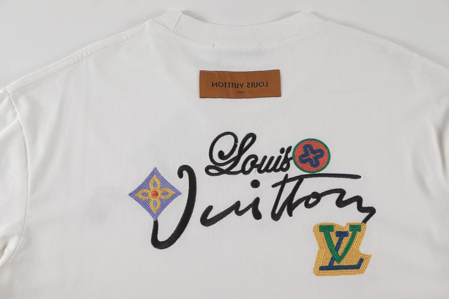 🅿️170 louis vuitto*2026 latest short-sleeved T-shirt patch embroidery Material: high version 300g double yarn combed cotton Size: S M L XL Color: black and white Style number: W2636